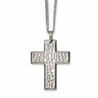 Hammered Stainless Steel Cross Necklace