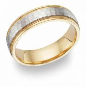 Hammered Wedding Band Ring - 14K Two-Tone Gold