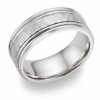 Hammered Wedding Band Ring - 14K White Gold
