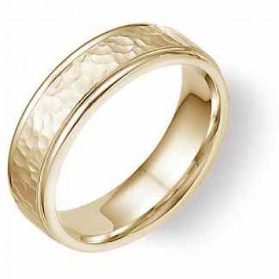 Hammered Wedding Band Ring - 14K Yellow Gold -  - WED-PA-Y