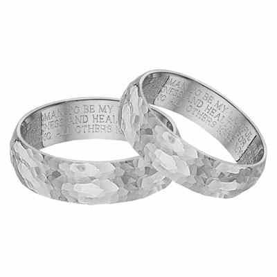 Hammered Wedding Vow Ring Set, 14K White Gold -  - WEDVOW-3-SET
