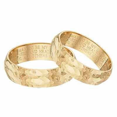 Hammered Wedding Vow Ring Set, 14K Yellow Gold -  - WEDVOW-4-SET