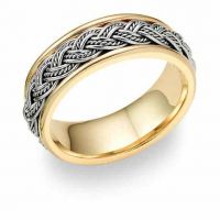 Hand Braided Wedding Band Ring, 14K Two-Tone Gold