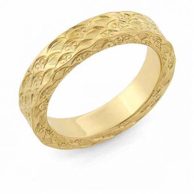 Hand Carved Designer Wedding Band, 14K Gold -  - HC-1