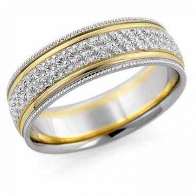 Hand Carved Floral Wedding Band, 14K Two-Tone Gold -  - HC-16