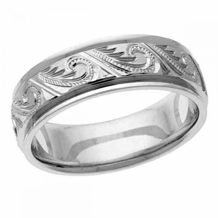 Wedding Rings : Hand-Engraved Paisley Platinum Wedding Band ...