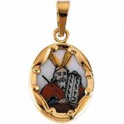 Hand Painted Moses Porcelain Pendant 14K Yellow Gold
