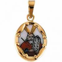 Hand Painted Moses Porcelain Pendant 14K Yellow Gold