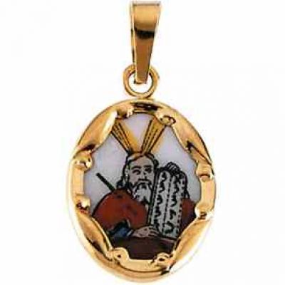 Hand Painted Moses Porcelain Pendant 14K Yellow Gold -  - STLPD-R16946SM
