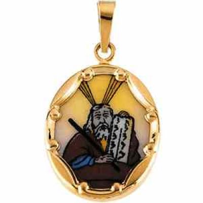 Hand Painted Moses Porcelain Pendant in 14K Yellow Gold -  - STLPD-R16946MD