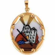 Hand Painted Moses Porcelain Pendant in Yellow Gold