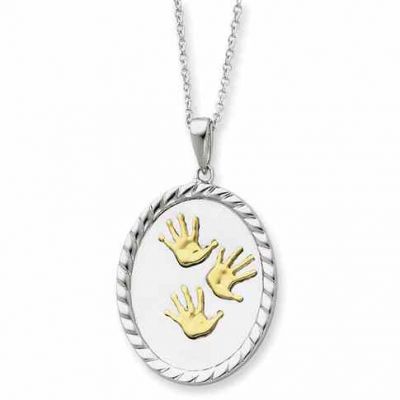 Hand Prints Sterling Silver Pendant with 14K Gold Accent -  - QG-QSX230