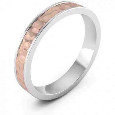 Handmade 14K Rose and White Gold Hammered Wedding Band Ring -  - WED-PA-4-WP