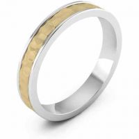 Handmade 4mm Hammered Wedding Band Ring in 14K Two-Tone Gold