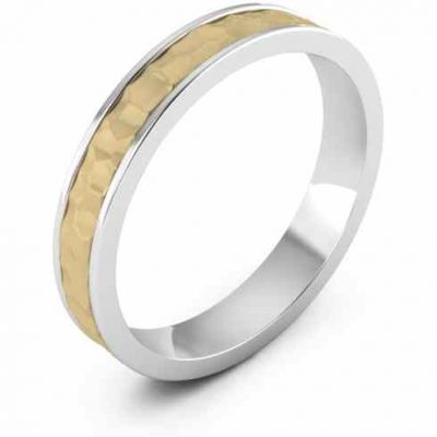 Handmade 4mm Hammered Wedding Band Ring in 14K Two-Tone Gold -  - WED-PA-4-WY