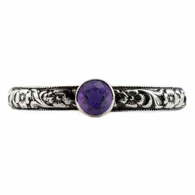 Handmade Paisley Floral Amethyst Engagement Ring, Sterling Silver -  - HGO-ST003AMSS