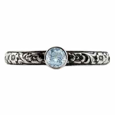 Handmade Paisley Floral Aquamarine Engagement Ring, Sterling Silver -  - HGO-ST003AQSS