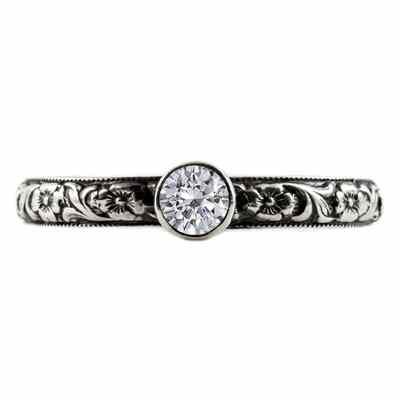 Handmade Paisley Floral White Topaz Engagement Ring, 14K White Gold -  - HGO-ST003WTW