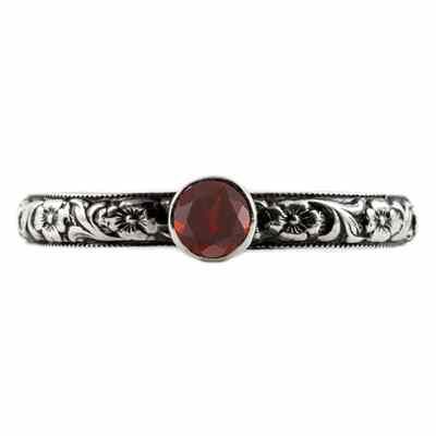 Handmade Paisley Floral Garnet Engagement Ring, Sterling Silver -  - HGO-ST003GTSS