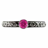 Handmade Paisley Floral Pink Topaz Engagement Ring, 14K White Gold