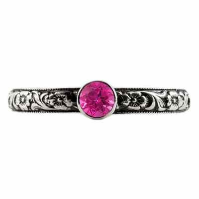 Handmade Paisley Floral Pink Topaz Engagement Ring, 14K White Gold -  - HGO-ST003PTW