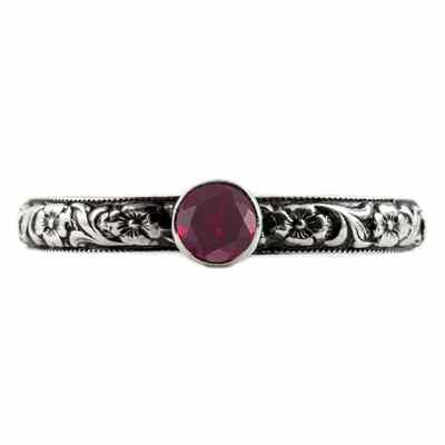 Handmade Paisley Floral Ruby Engagement Ring, 14K White Gold -  - HGO-ST003RBW