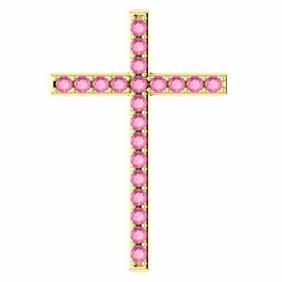He First Loved Us Pink Sapphire Gold Cross Pendant -  - STLCR-R42337PSY