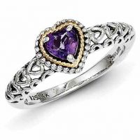 Heart Amethyst Sterling Silver and 14K Gold Ring