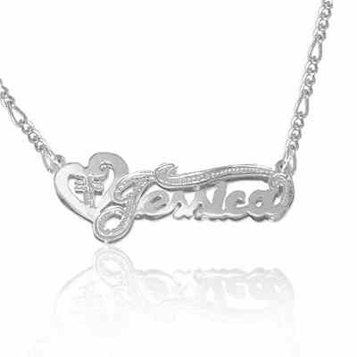 Heart and Cross Custom Name Jewelry Necklace in Sterling Silver -  - JAPD-NP90589-SS