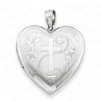Heart and Cross Locket Necklace, Sterling Silver