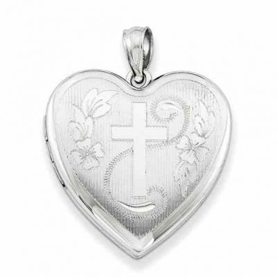Heart and Cross Locket Necklace, Sterling Silver -  - QGPD-QLS387