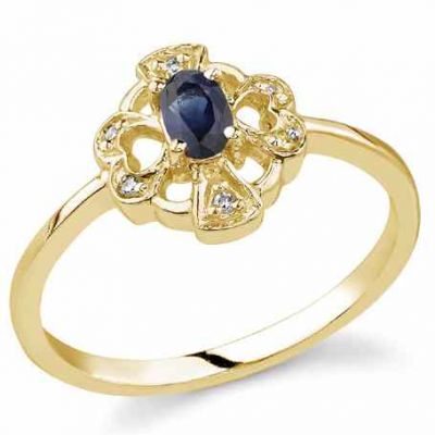 Heart and Cross Oval Sapphire Diamond Ring, 14K Yellow Gold -  - GSR-5Y