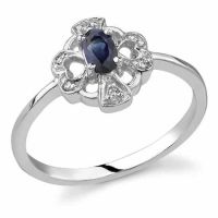 Heart and Cross Sapphire Diamond Ring, 14K White Gold