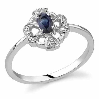 Heart and Cross Sapphire Diamond Ring, 14K White Gold -  - GSR-5