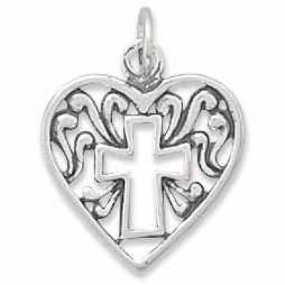 Heart and Cross Sterling Silver Charm -  - MMA-72989
