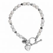 Heart and Freshwater Pearl Friendship Bracelet in Silver