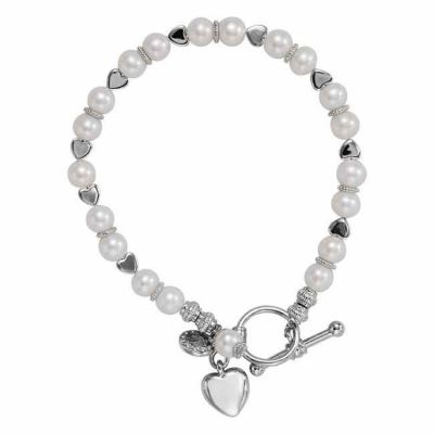Heart and Freshwater Pearl Friendship Bracelet in Silver -  - STLBR-R41970KIT