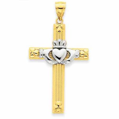 Heart Claddagh Cross Necklace, 14K Two-Tone Gold -  - QGCR-D3498