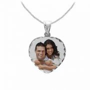 White Gold Heart Color Photo Jewelry Pendant with Diamond Cut Edges