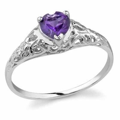 Heart-Cut Amethyst Gemstone Ring, 14K White Gold -  - AMRG-2