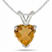 Heart-Cut Citrine Gemstone Necklace, 14k White Gold