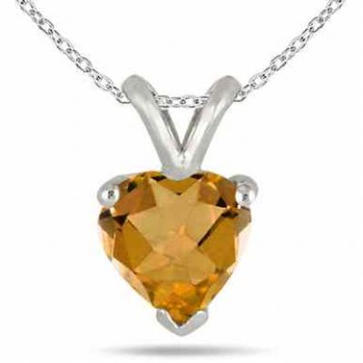 Heart-Cut Citrine Gemstone Necklace, 14k White Gold -  - GPH0060CT1