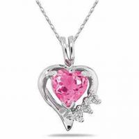 Heart-Cut Pink Topaz & Diamond Pendant in 10K White Gold