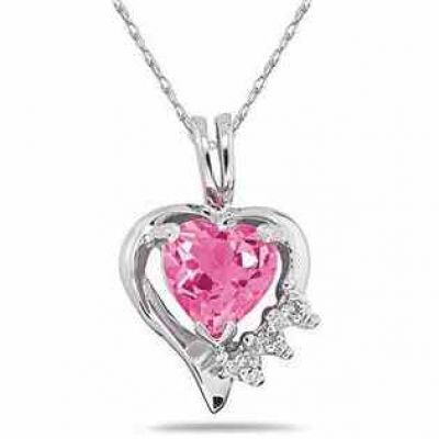 Heart-Cut Pink Topaz & Diamond Pendant in 10K White Gold -  - SPP7882PZ