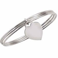 Heart Dangle Triple Bangle Bracelet in Sterling Silver
