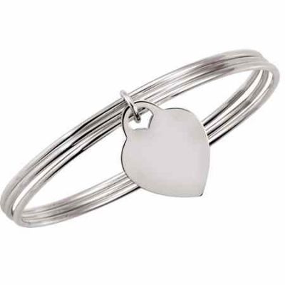 Heart Dangle Triple Bangle Bracelet in Sterling Silver -  - STLBR-BRC644