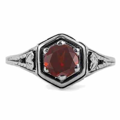 Heart Design Vintage Style Garnet Ring in Sterling Silver -  - HGO-R012GTSS