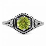 Heart Design Vintage Style Peridot Ring in Sterling Silver