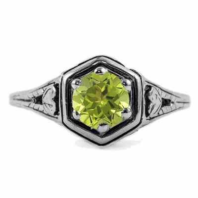 Heart Design Vintage Style Peridot Ring in Sterling Silver -  - HGO-R012PDSS