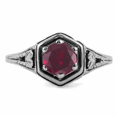 Heart Design Vintage Style Ruby Ring in Sterling Silver -  - HGO-R012RBSS